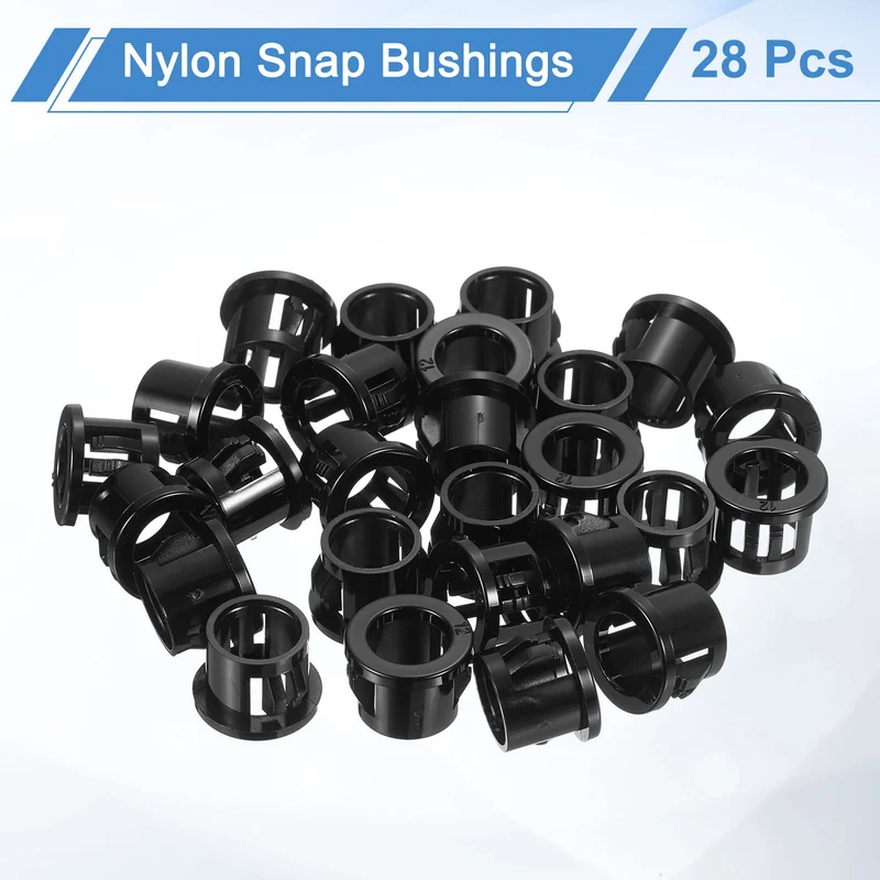 28 Pcs 15/32" Mounting Dia Black Round Nylon Snap in Cable Grommet Protector