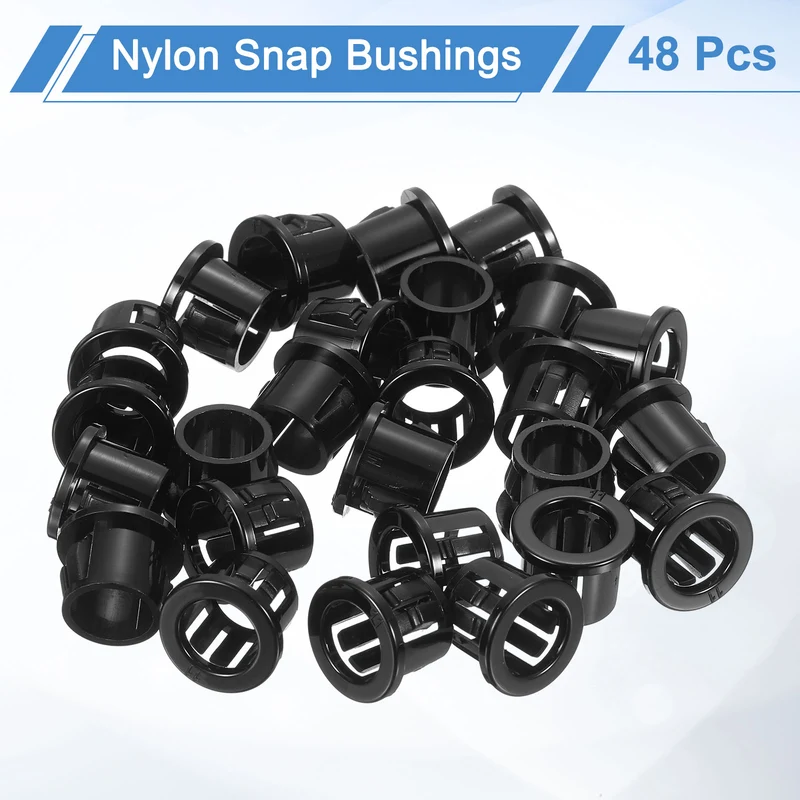 48 Pcs 7/16" Mounting Dia Black Round Nylon Snap in Cable Grommet Protector