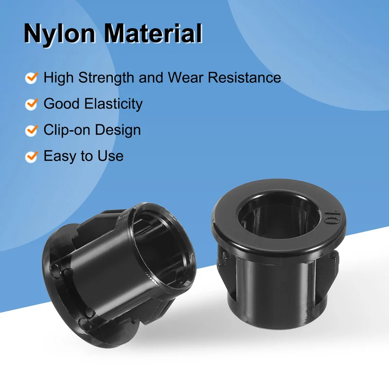 48 Pcs 7/16" Mounting Dia Black Round Nylon Snap in Cable Grommet Protector