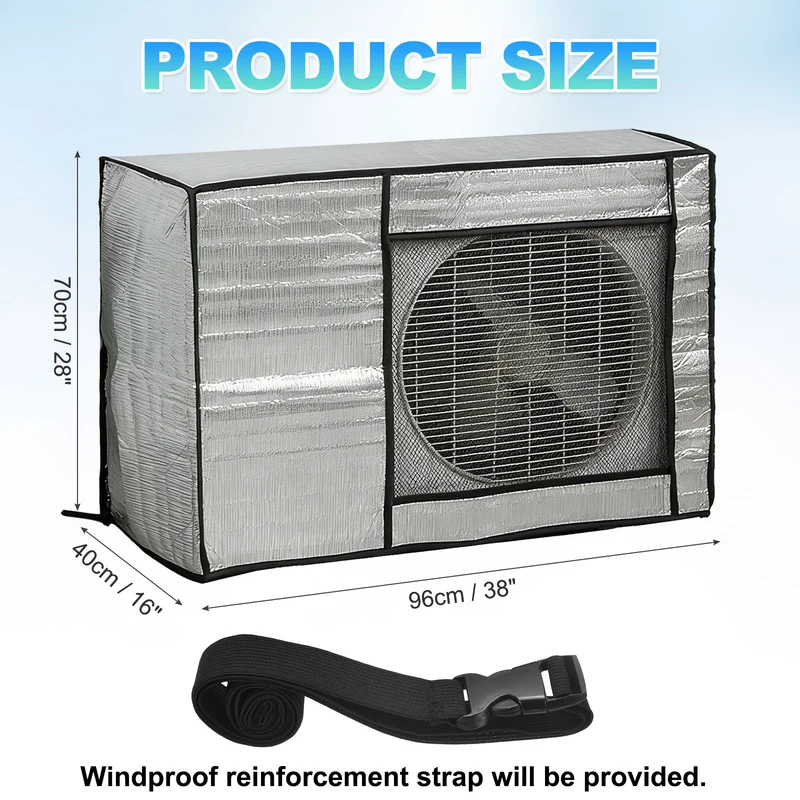 38 x 16 x 28 Inch Air Conditioner Cover, 2 Pcs Full Coverage Protector, Silver