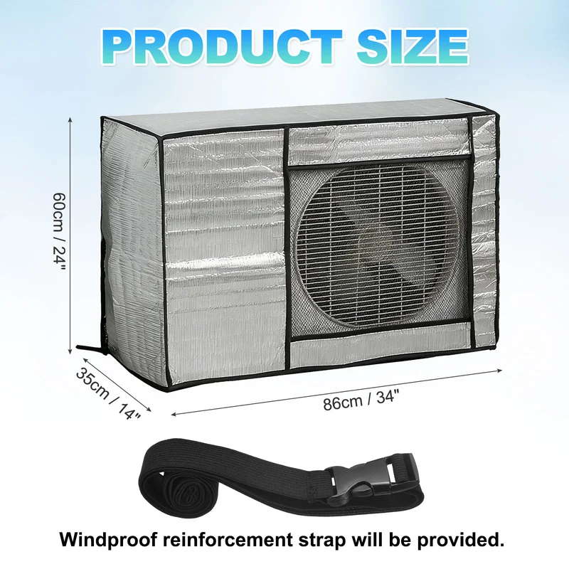 34 x 14 x 24 Inch Air Conditioner Cover, Full Coverage AC Unit Protector, Silver