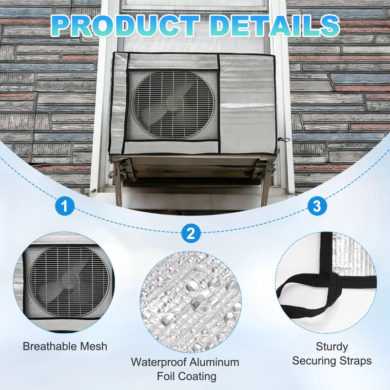 31 x 10 x 22 Inch Air Conditioner Cover, 2 Pcs Full Coverage Protector, Silver