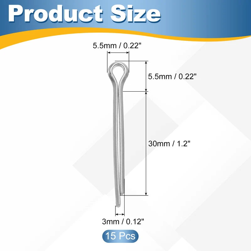 15Pcs Split Cotter Pin, 0.12 x 1.2" Stainless Steel Clip Fastener