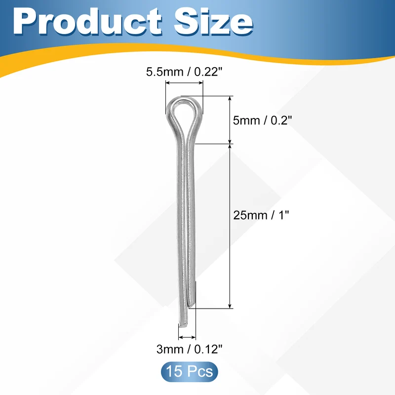 15Pcs Split Cotter Pin, 0.12 x 1" Stainless Steel Clip Fastener