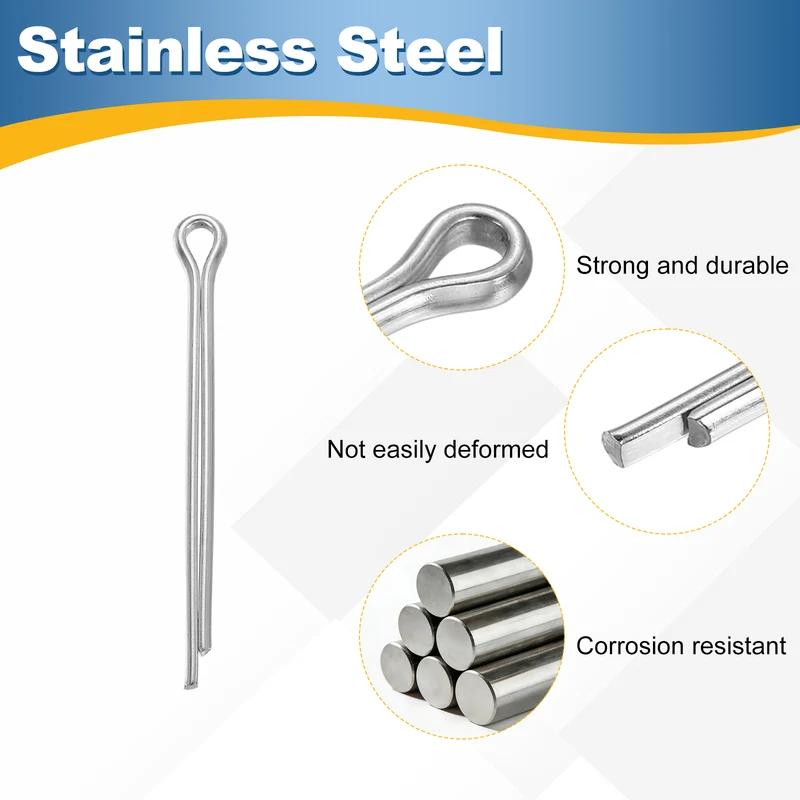 60Pcs Split Cotter Pin, 0.16 x 2" Stainless Steel Clip Fastener