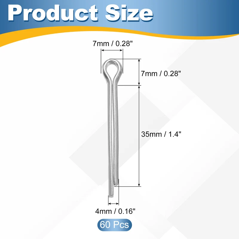 60Pcs Split Cotter Pin, 0.16 x 1.4" Stainless Steel Clip Fastener