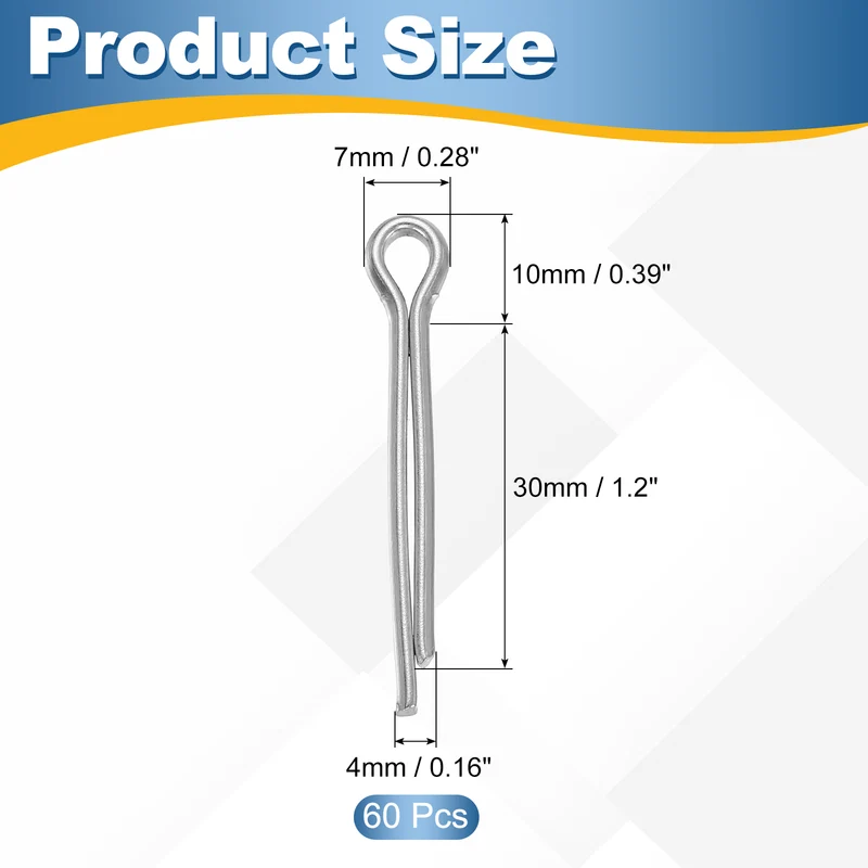 60Pcs Split Cotter Pin, 0.16 x 1.2" Stainless Steel Clip Fastener