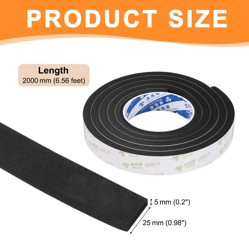 1" W x 3/16" t x 6.56ft l EVA Weather Stripping Foam Tape, Black