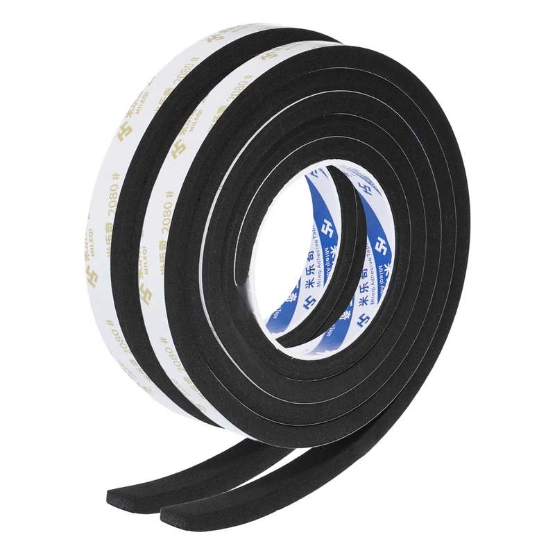 2Pcs 9/16" W x 3/16" t x 6.56ft l EVA Weather Stripping Foam Tape, Black
