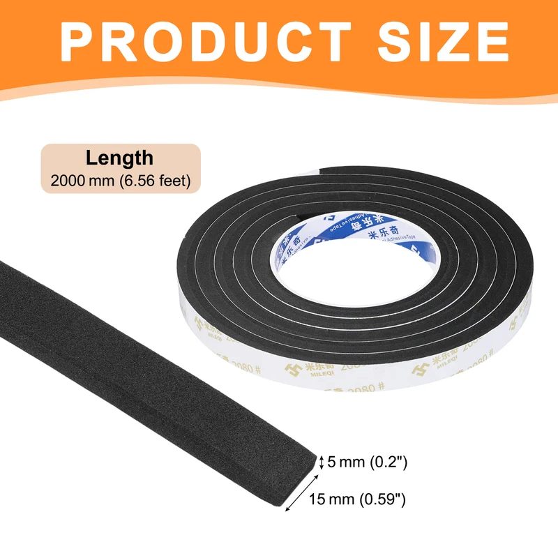 9/16" W x 3/16" t x 6.56ft l EVA Weather Stripping Foam Tape, Black