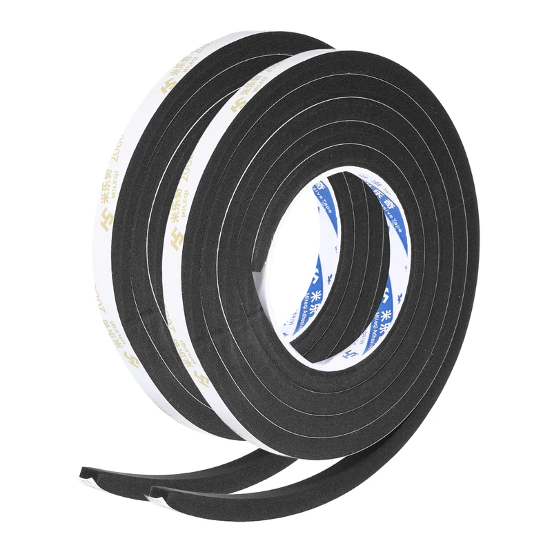 2Pcs 3/8" W x 3/16" t x 6.56ft l EVA Weather Stripping Foam Tape, Black