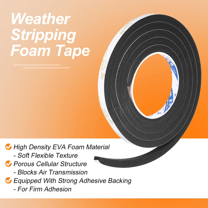2Pcs 3/8" W x 3/16" t x 6.56ft l EVA Weather Stripping Foam Tape, Black