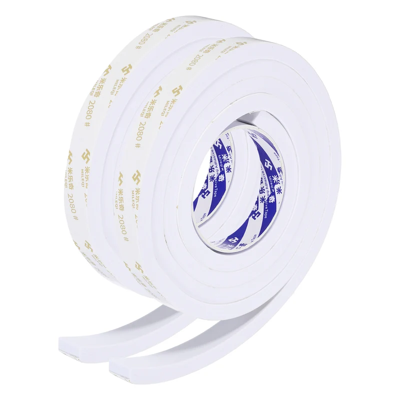 2Pcs 13/16" W x 3/8" t x 6.6 ft l Weather Stripping Foam Tape White