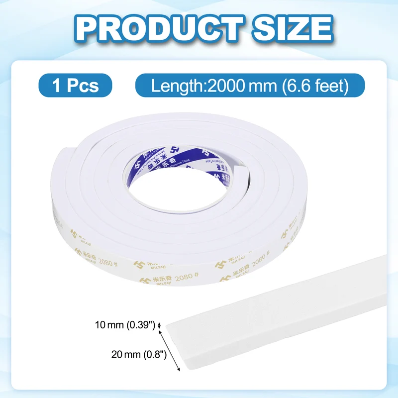13/16" W x 3/8" t x 6.6 ft l Weather Stripping Foam Tape White
