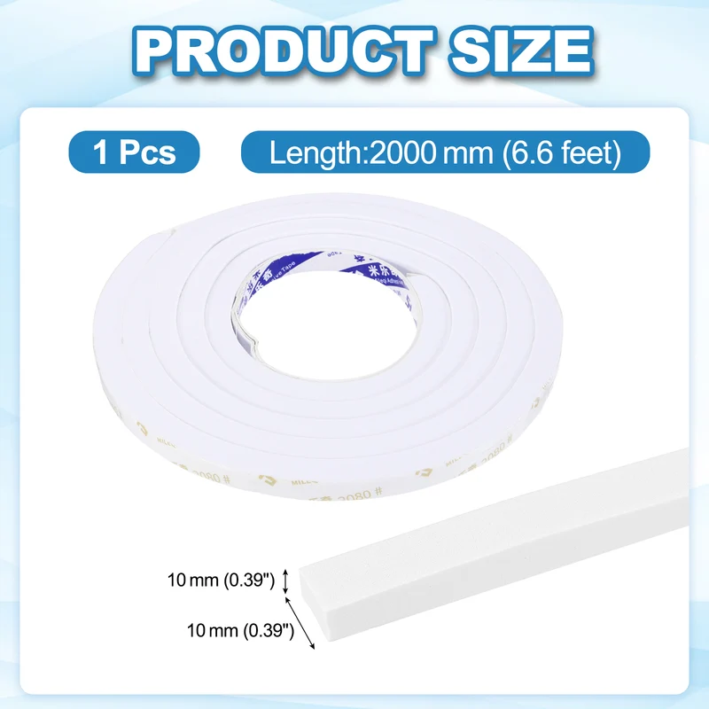 3/8" W x 3/8" t x 6.6 ft l Weather Stripping Foam Tape White