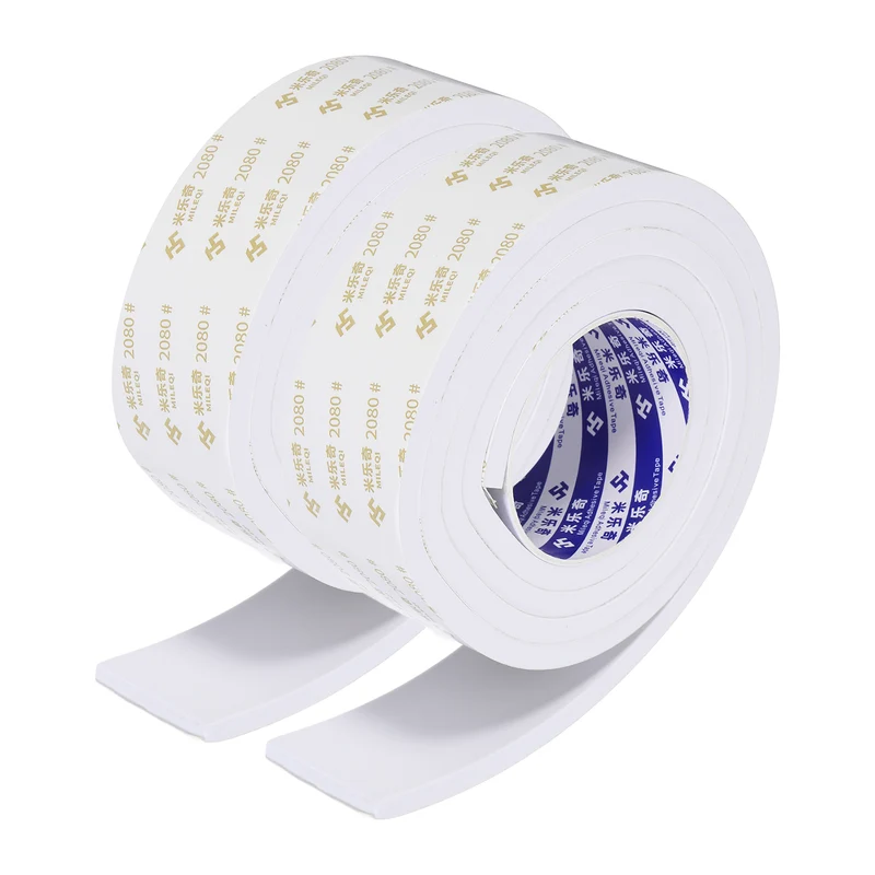 2 Pcs 2 W x 5/16" t x 6.6 ft l Weather Stripping Foam Tape White