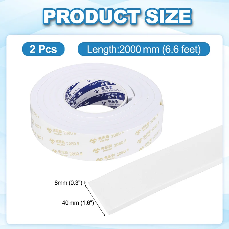 2Pcs 1 9/16"W x 5/16"t x 6.6 ft l Weather Stripping Foam Tape White