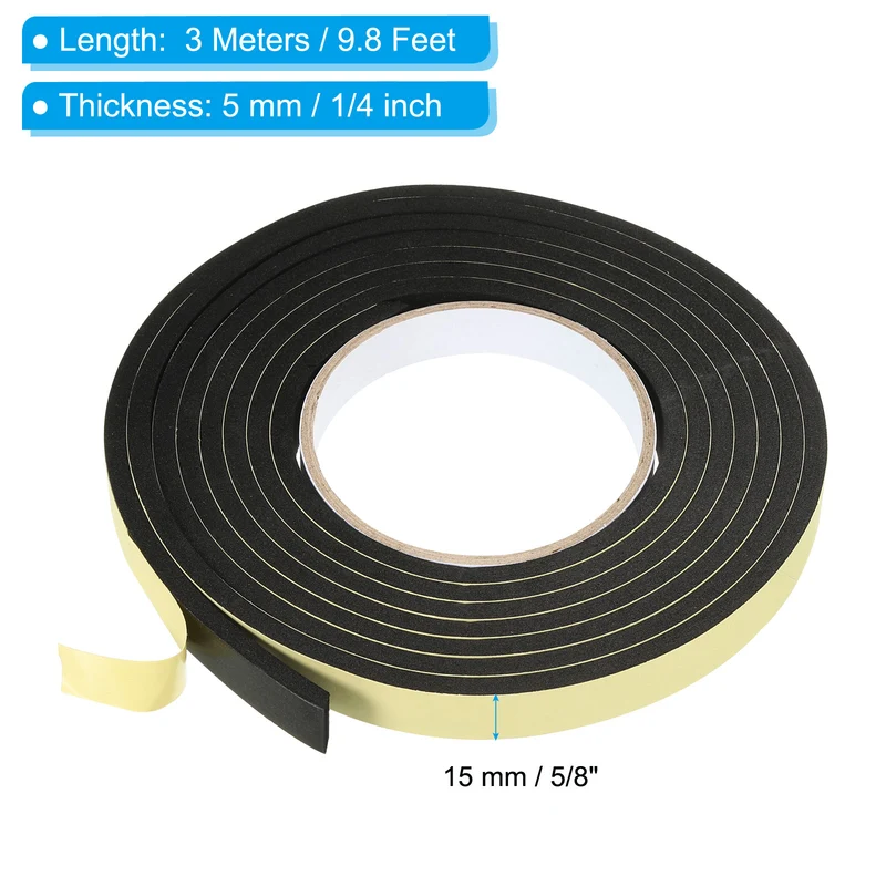 2Roll 10 Feet Sealing Foam Tape Adhesive Weather Strip (5/8Inx1/4Inx10Ft)