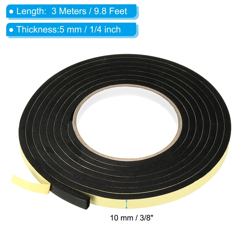 3Roll 10 Feet Sealing Foam Tape Adhesive Weather Strip (3/8"x1/4"x10Ft)