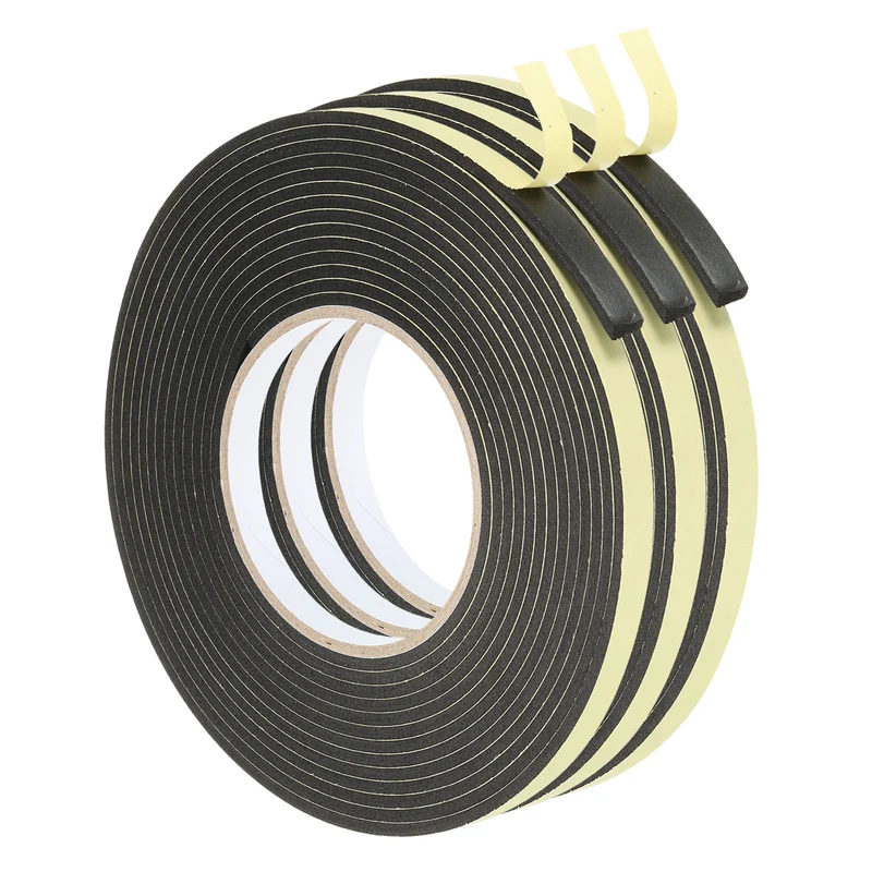 3 Roll 16 Feet Sealing Foam Tape Adhesive Weather Strip 3/8"x1/8"x16Ft