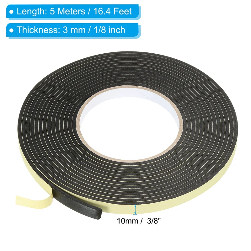 3 Roll 16 Feet Sealing Foam Tape Adhesive Weather Strip 3/8"x1/8"x16Ft