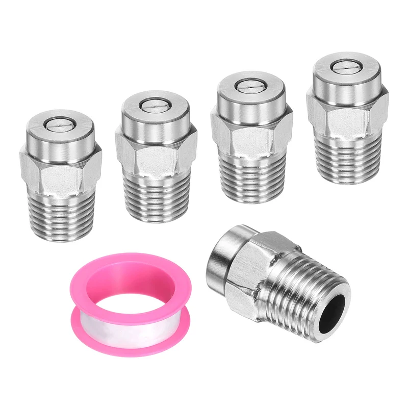 5pcs 50 Degree Surface Clean Tip 1/4 Inch NPT Male 2.5 Orifice Spray Nozzles