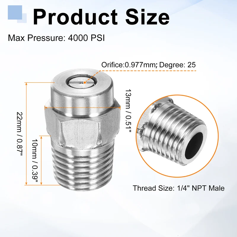10pcs 25 Degree Surface Clean Tip 1/4 Inch NPT Male 2.5 Orifice Spray Nozzles