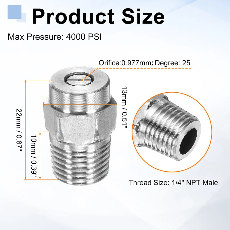 5pcs 25 Degree Surface Clean Tip 1/4 Inch NPT Male 2.5 Orifice Spray Nozzles