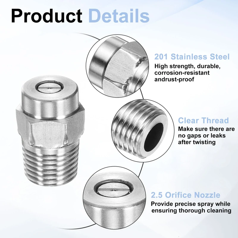5pcs 25 Degree Surface Clean Tip 1/4 Inch NPT Male 2.5 Orifice Spray Nozzles