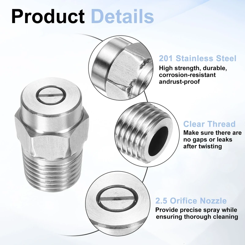 2pcs 40 Degree Surface Clean Tip 1/4 Inch NPT Male 2.5 Orifice Spray Nozzles