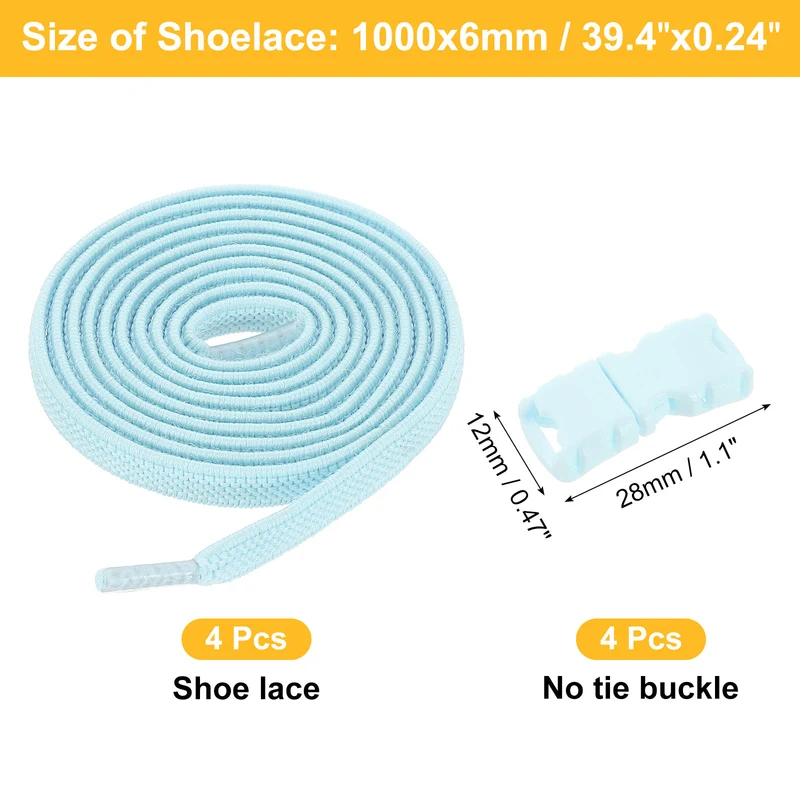 8 Pack Elastic Tieless Shoe Laces for Adults Sneakers, Light Blue