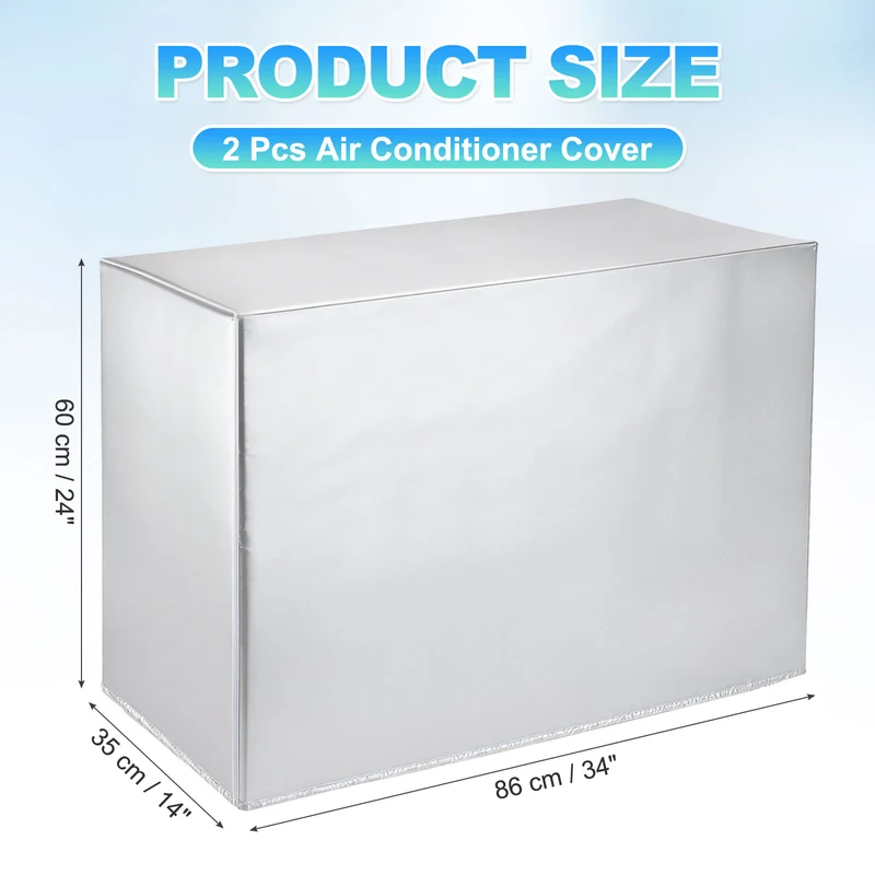 34 x 14 x 24 Inch Air Conditioner Cover, 2 Pcs AC Unit Protector, Silver