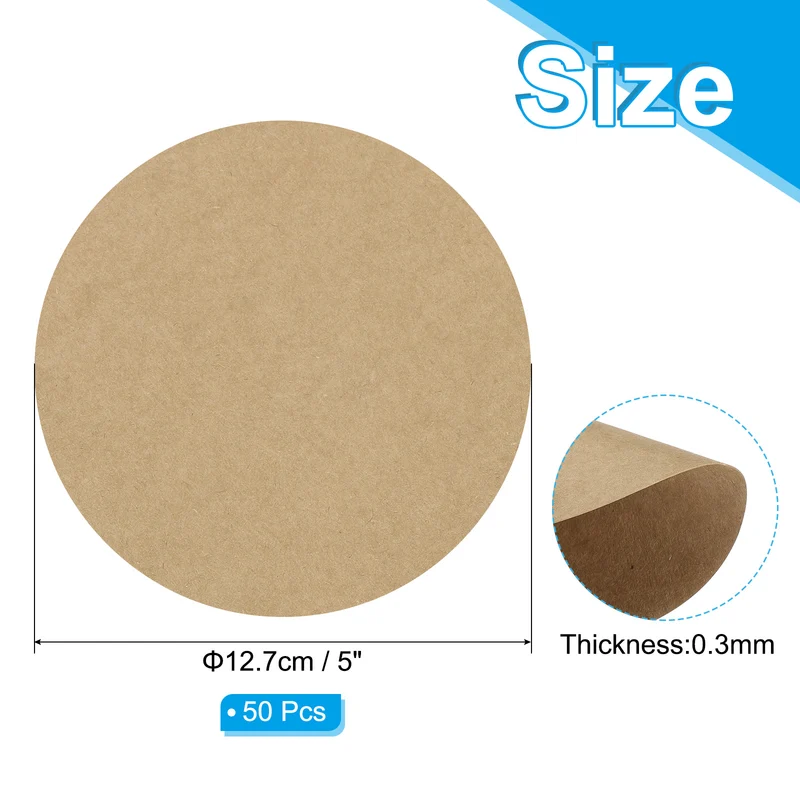 5inch Circle Card Stock, 50Pcs Cutouts Paper Thick Cardstock Coaster Kraft Color
