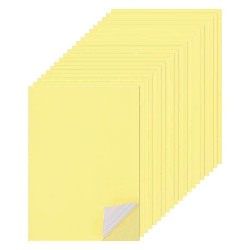 25 Sheets 8"x12" Colored Sticker Paper Printable 250gsm, Light Yellow