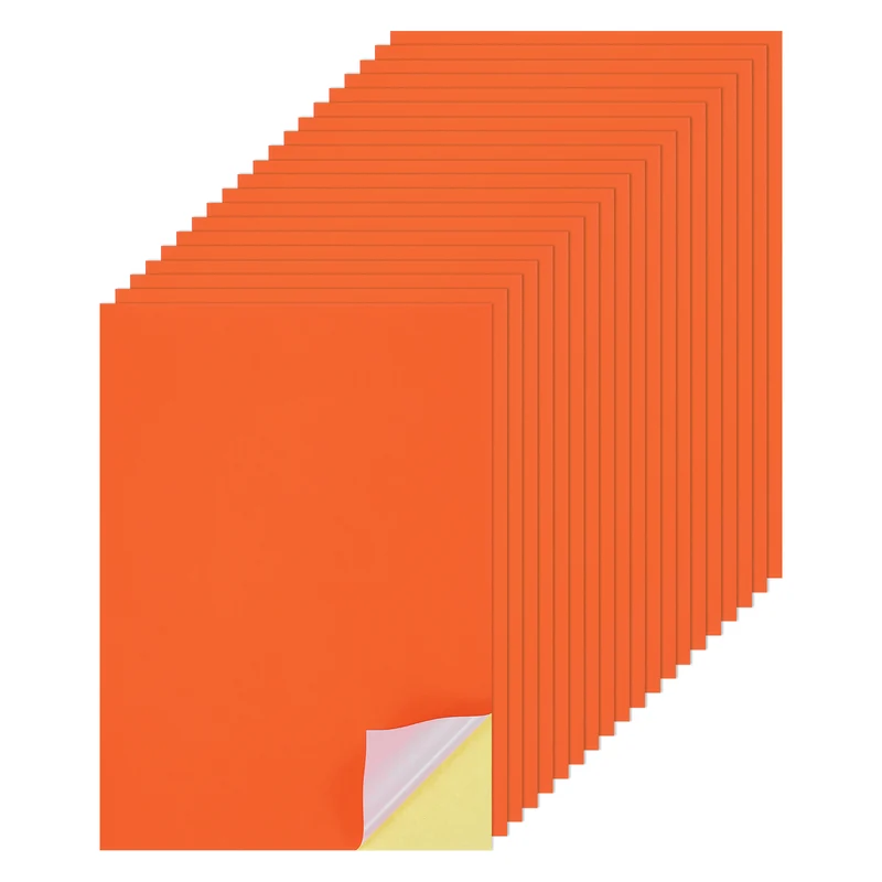 25 Sheets 8"x12" Colored Sticker Paper Printable 250gsm, Dark Orange