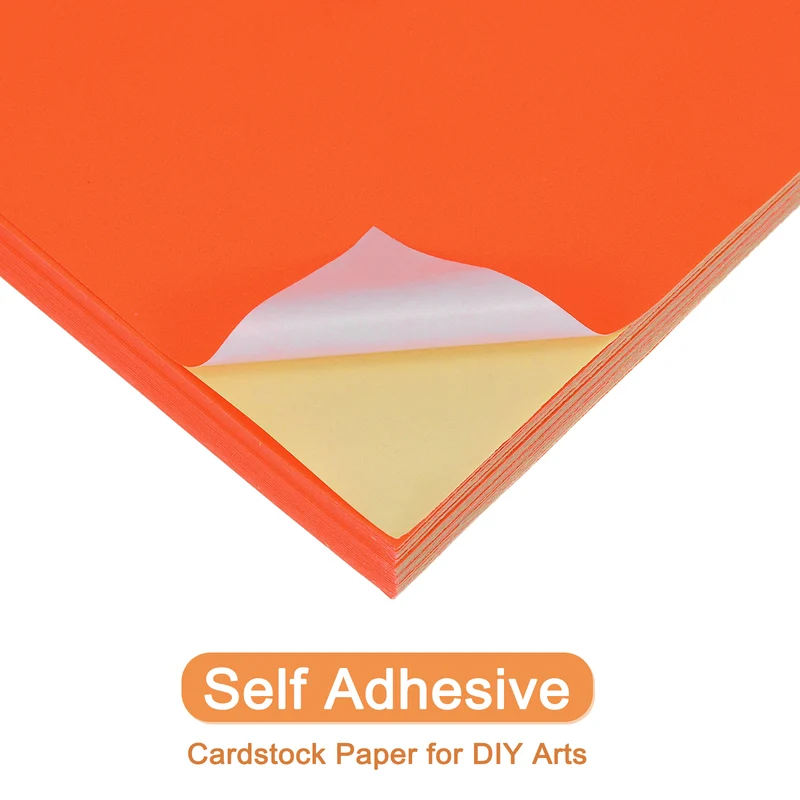 25 Sheets 8"x12" Colored Sticker Paper Printable 250gsm, Dark Orange