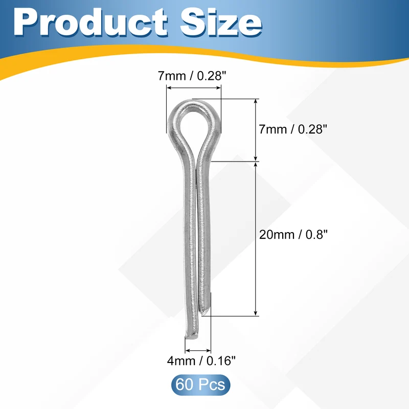 60Pcs Split Cotter Pin, 0.16 x 0.8" Stainless Steel Clip Fastener