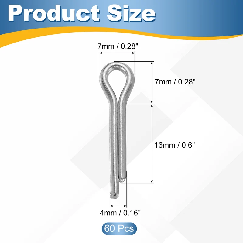60Pcs Split Cotter Pin, 0.16 x 0.6" Stainless Steel Clip Fastener