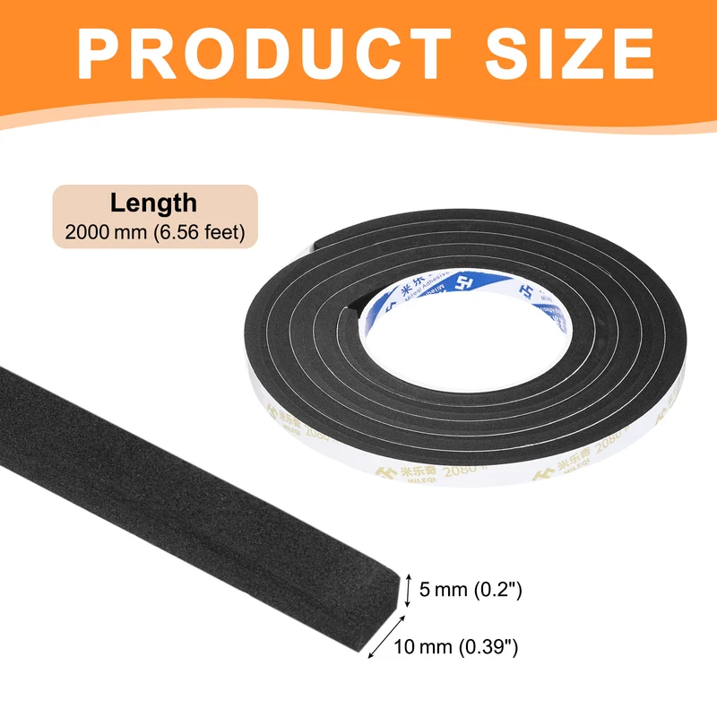 3/8" W x 3/16" t x 6.56ft l EVA Weather Stripping Foam Tape, Black