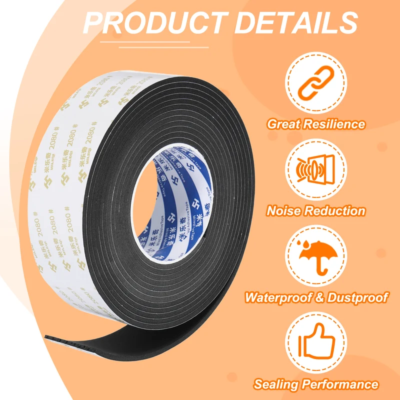 2Pcs 2" W x 1/8" t x 16.4ft l EVA Weather Stripping Foam Tape, Black