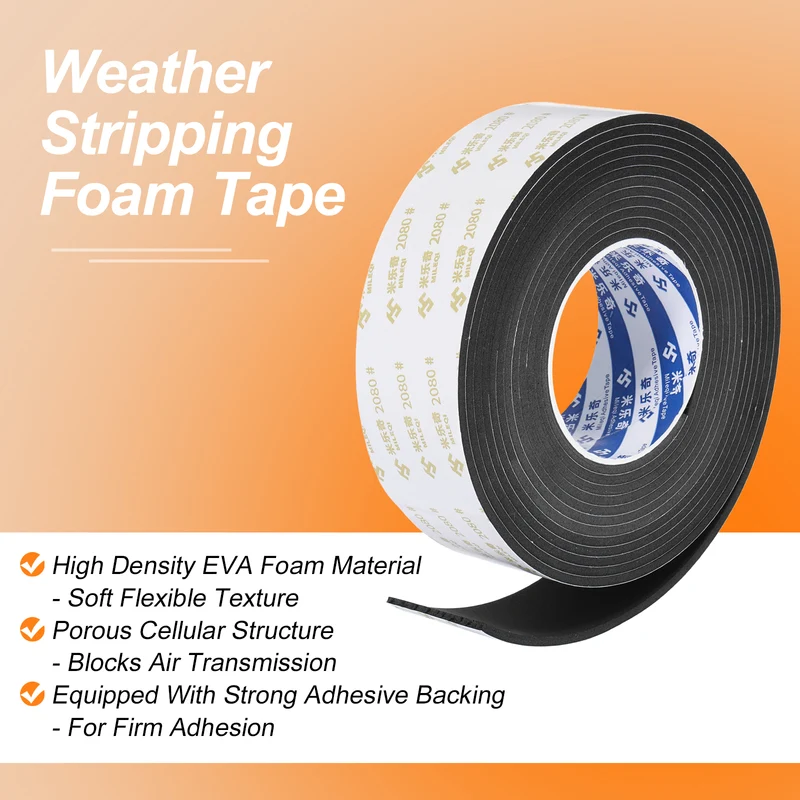2" W x 1/8" t x 16.4ft l EVA Weather Stripping Foam Tape, Black
