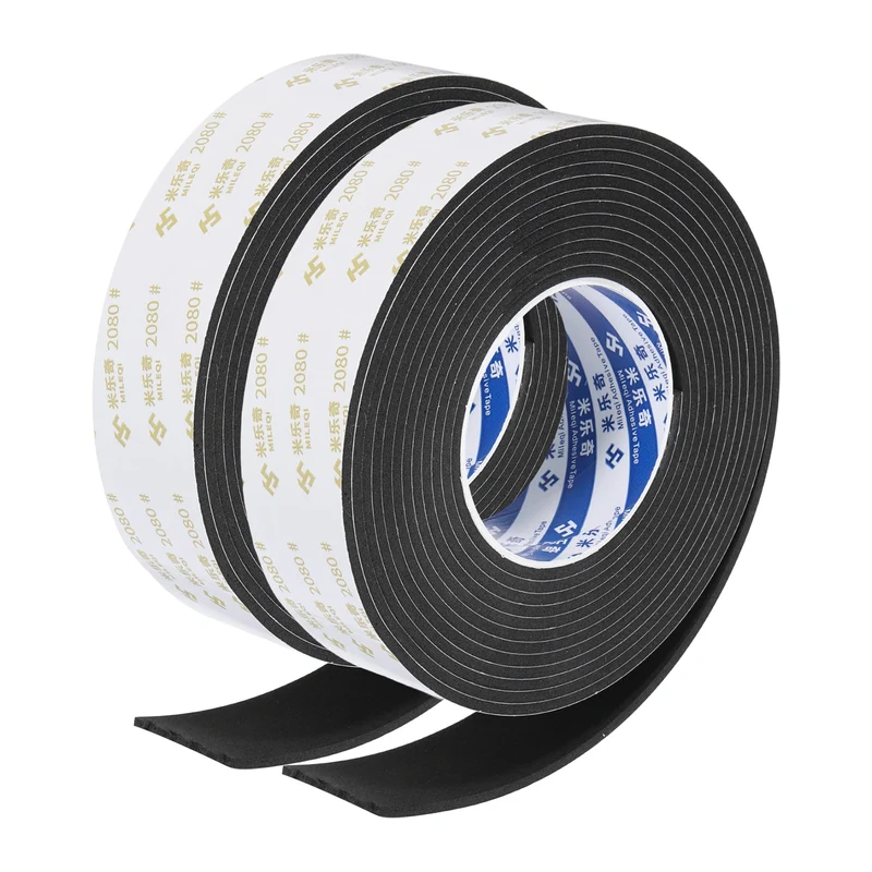 2Pcs 1-9/16" W x 1/8" t x 16.4ft l EVA Weather Stripping Foam Tape, Black