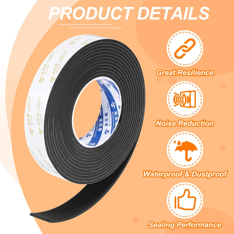 1-3/16" W x 1/8" t x 16.4ft l EVA Weather Stripping Foam Tape, Black