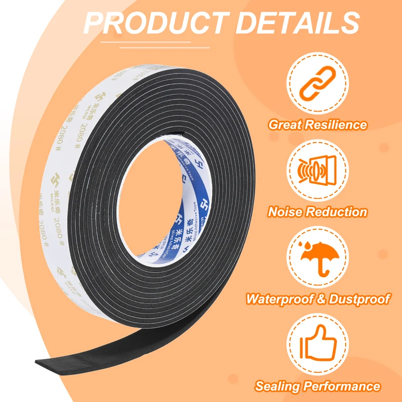 2Pcs 1" W x 1/8" t x 16.4ft l EVA Weather Stripping Foam Tape, Black