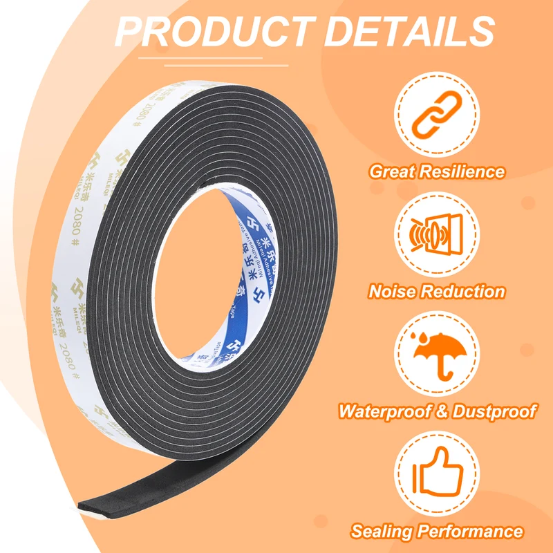 2Pcs 13/16" W x 1/8" t x 16.4ft l EVA Weather Stripping Foam Tape, Black