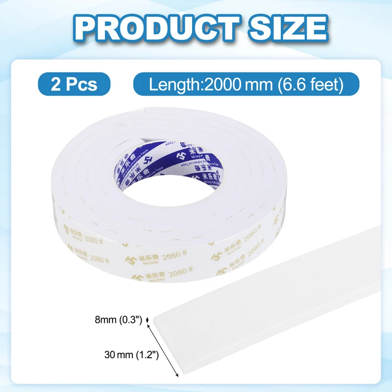 2Pcs 1 3/16"W x 5/16"t x 6.6 ft l Weather Stripping Foam Tape White