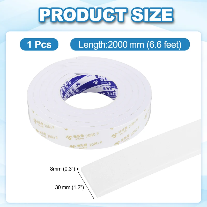 1-3/16" W x 5/16" t x 6.6 ft l Weather Stripping Foam Tape White