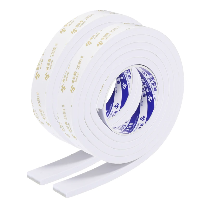 2 Pcs 1 W x 5/16" t x 6.6 ft l Weather Stripping Foam Tape White