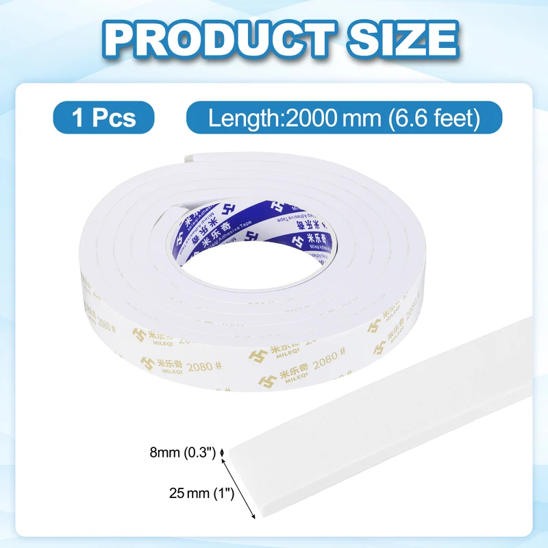 1 W x 5/16" t x 6.6 ft l Weather Stripping Foam Tape White