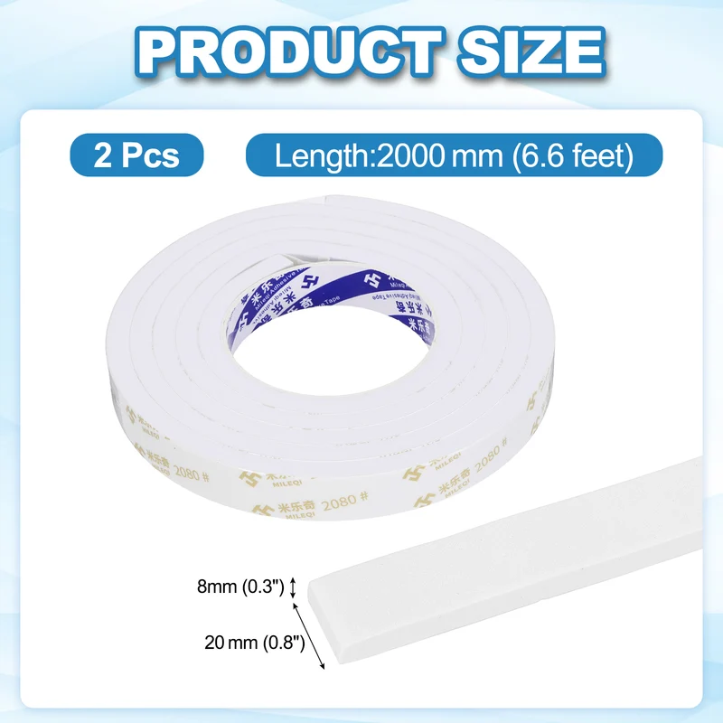 2 Pcs 13/16"W x 5/16"t x 6.6 ft l Weather Stripping Foam Tape White